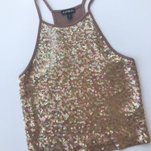 Express 👑 Sequined High-Neck Cropped Cami
